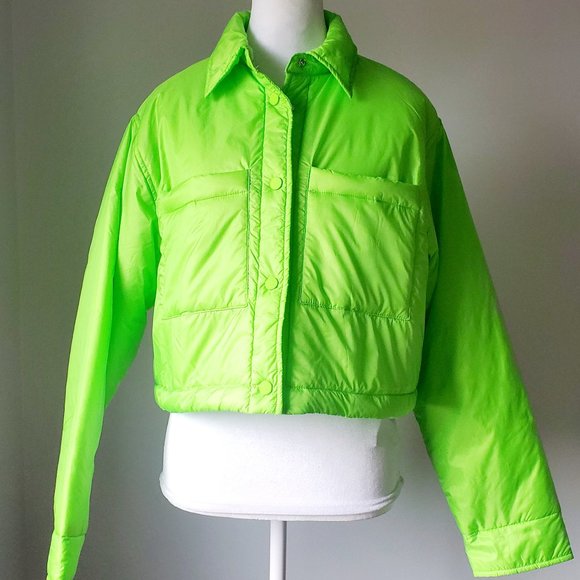 NWT Cropped Puffer Jacket CASSIDY Shacket by ONLY Vibrant Jasmine Green Boxy L - Picture 5 of 12